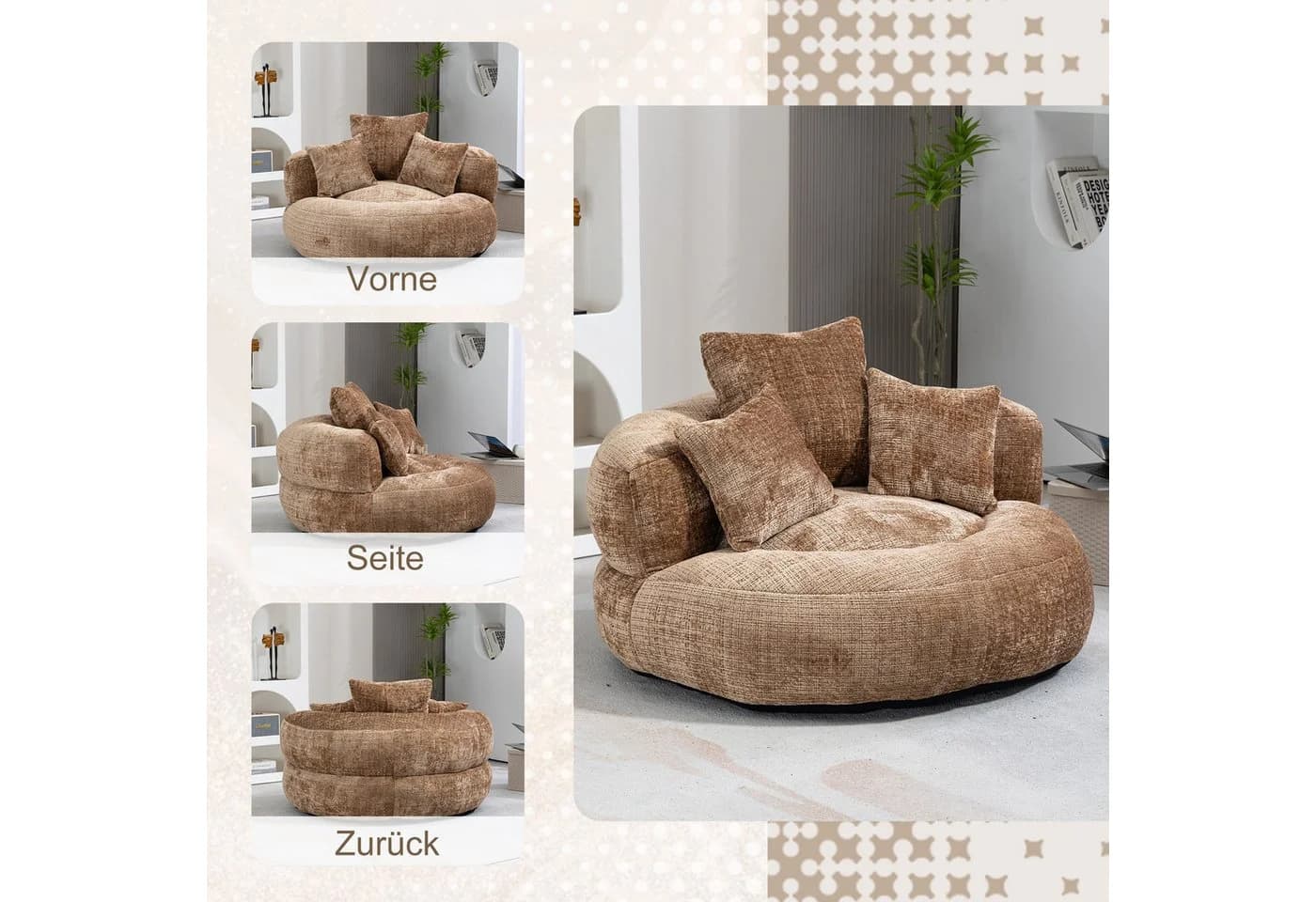 PXloue Schlafsofa Extrabreit Lazy Sofa Gaming Sofa Sitzsack Relaxsessel mit 3 Kissen - Bild 4