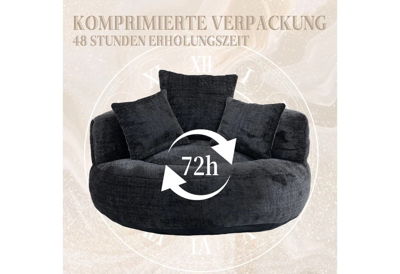PXloue Schlafsofa Extrabreit Schwarz mit 3 Kissen - Bild 5