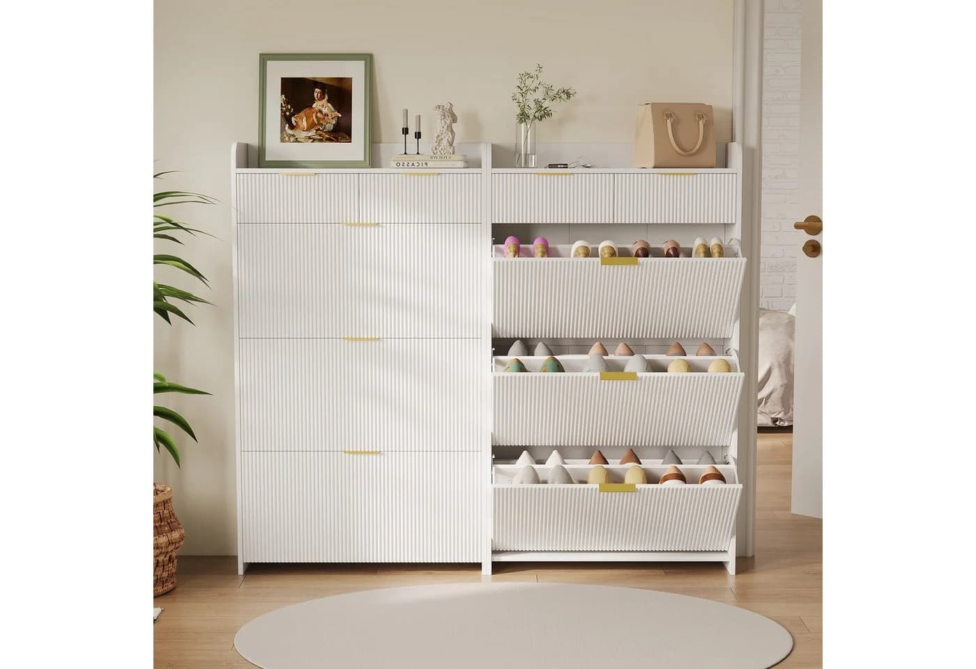 PXloue Schuhschrank Weiß mit 2 Schubladen und Kippsicherung - Bild 2