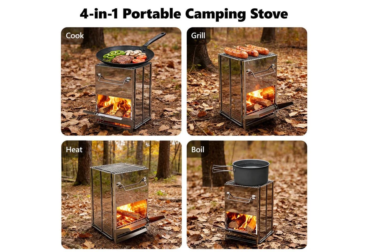 SunJas K-3250 Klappbarer Campingkocher Edelstahl Tragbar