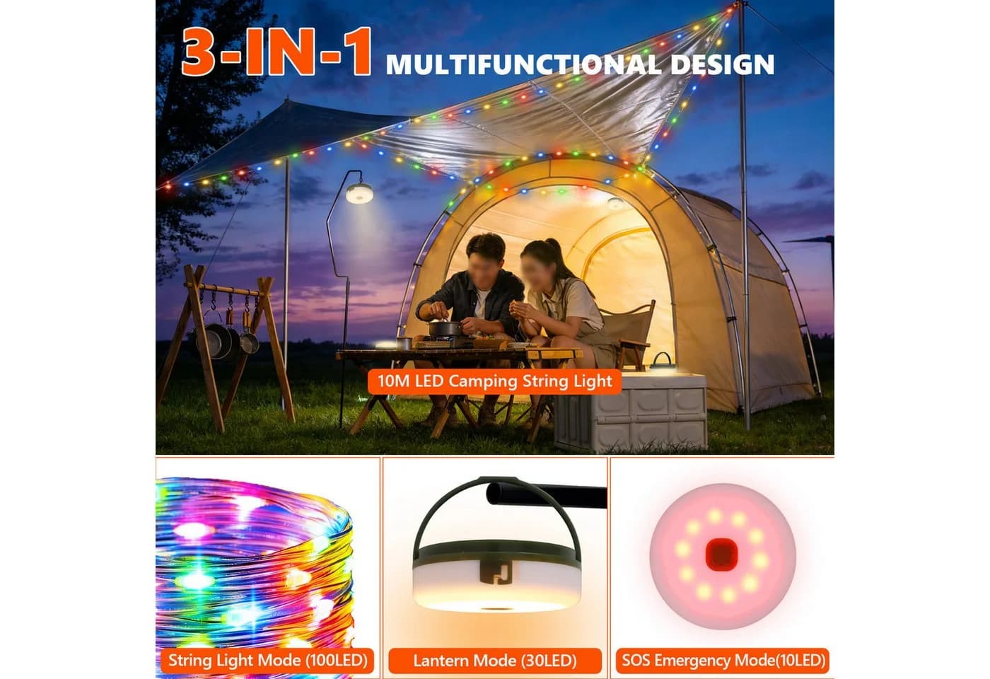 OZAVO LED-Lichterkette Camping Solar mit Fernbedienung Timer 10M 100-flammig