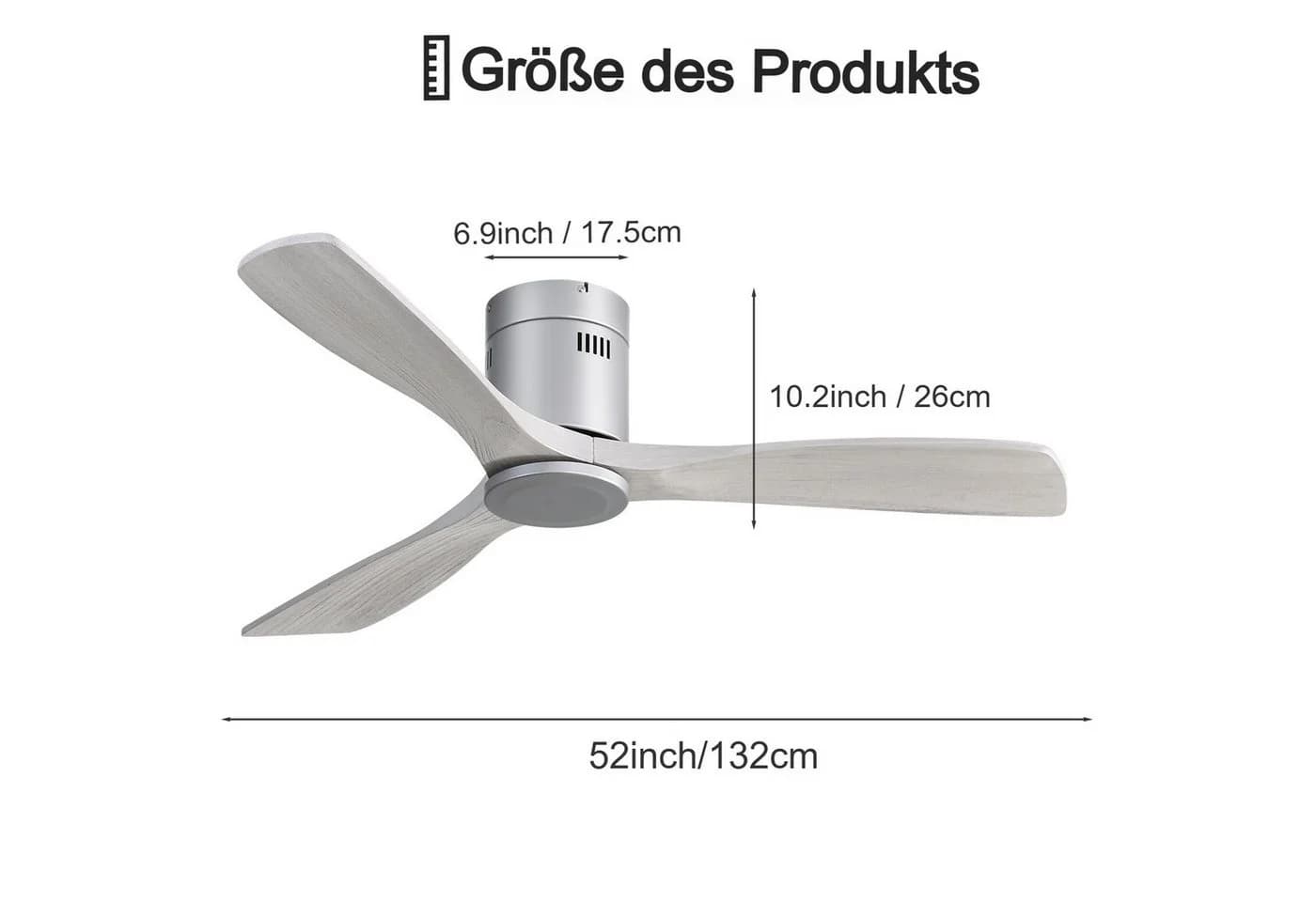 Sofucor Deckenventilator Massivholz Grau 136cm Reversibel