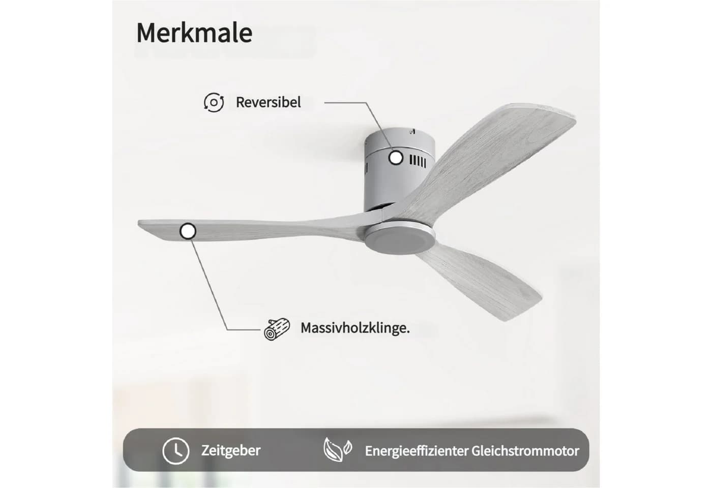 Sofucor Deckenventilator Massivholz Grau 136cm Reversibel - Bild 5