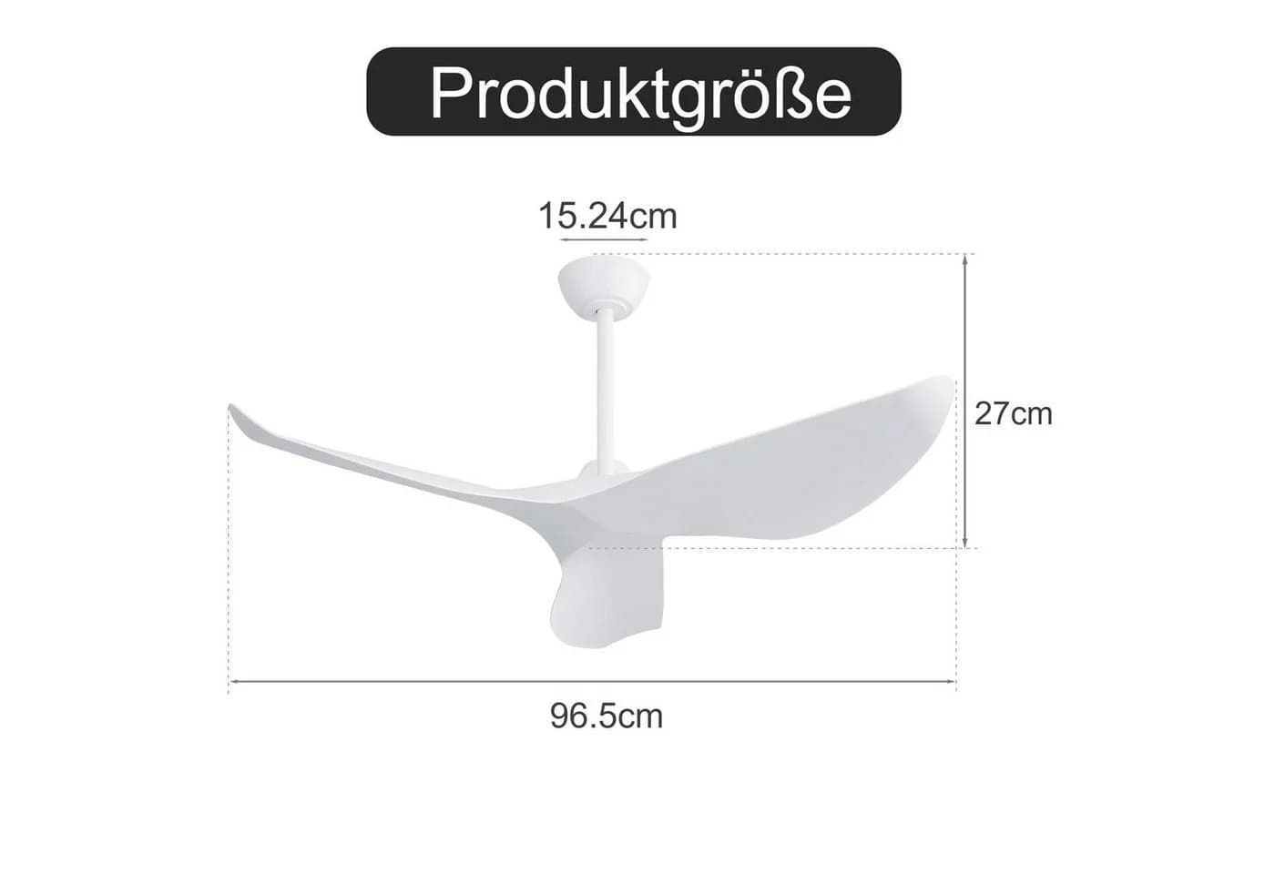 Sofucor Deckenventilator ohne Licht, DC, 96,5cm, drei weiße Flügel, mit Fernbedienung, Timer, 6 Geschwindigkeiten, Sommer und Winter einstellbar