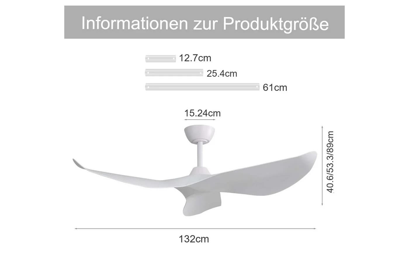 Sofucor Deckenventilator 132cm Weiß DC Fernbedienung 3 Flügel