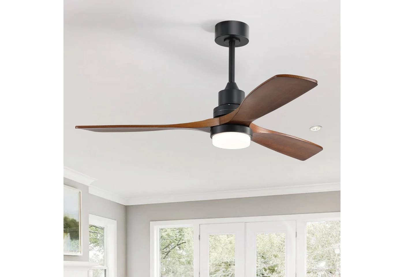 Sofucor Deckenventilator mit LED-Beleuchtung und Fernbedienung, 3 Massivholz-Flügel - Bild 2