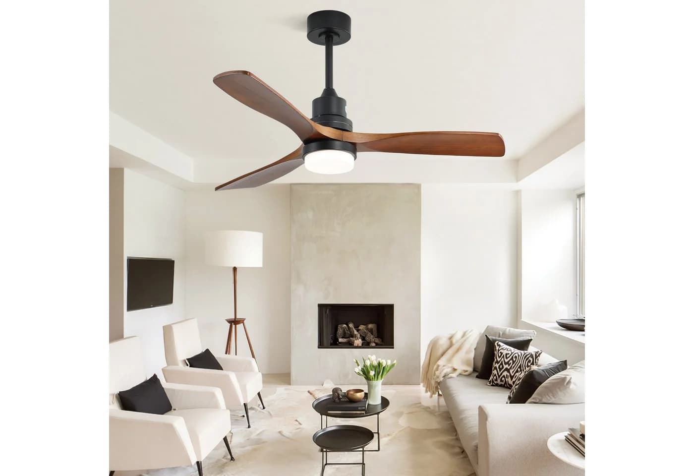 Sofucor Deckenventilator mit LED-Beleuchtung und Fernbedienung, 3 Massivholz-Flügel - Bild 3