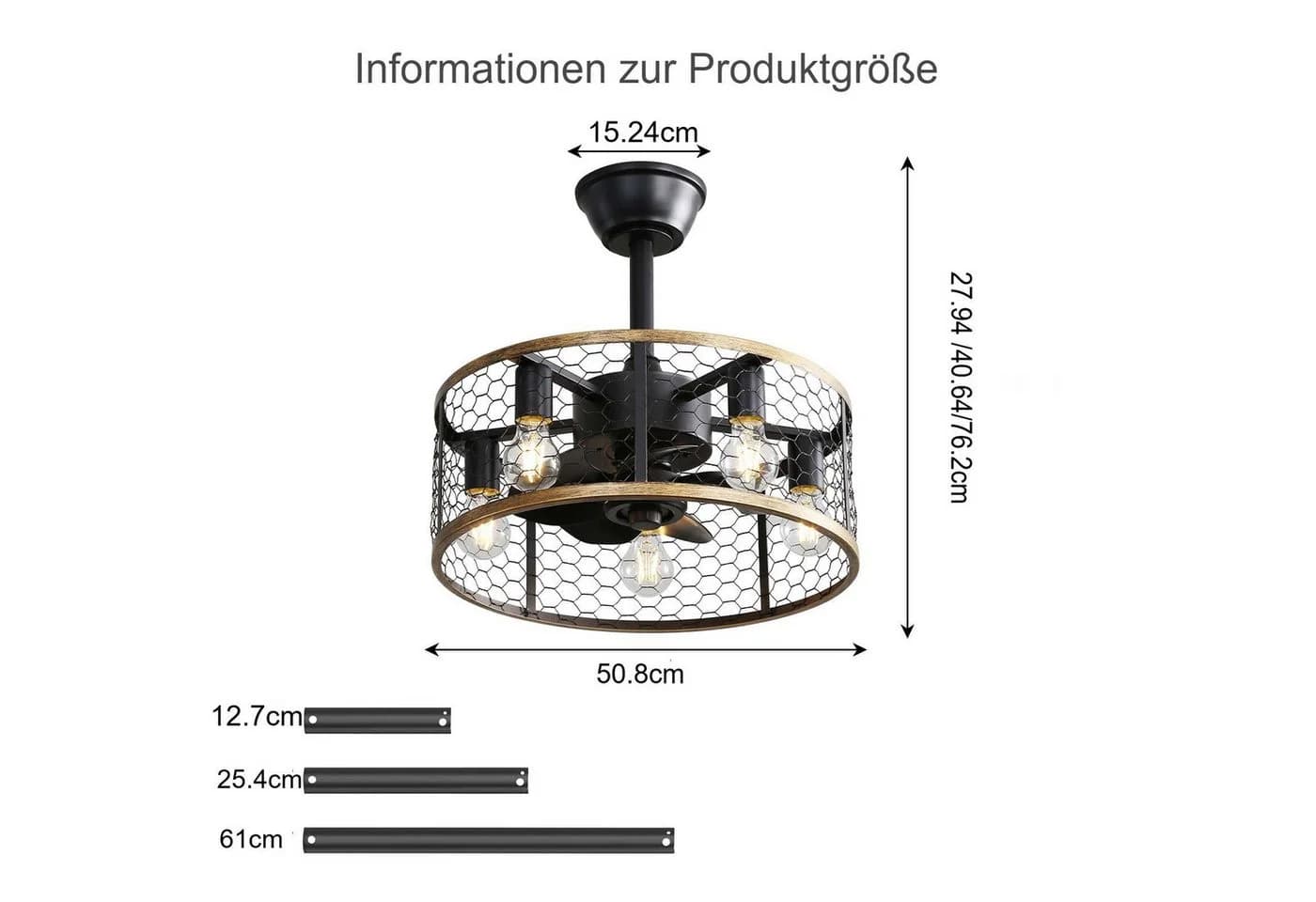 Sofucor Deckenventilator mit Licht, 51 cm, 7 ABS-Flügel, 6 Stufen, 3 Stangen