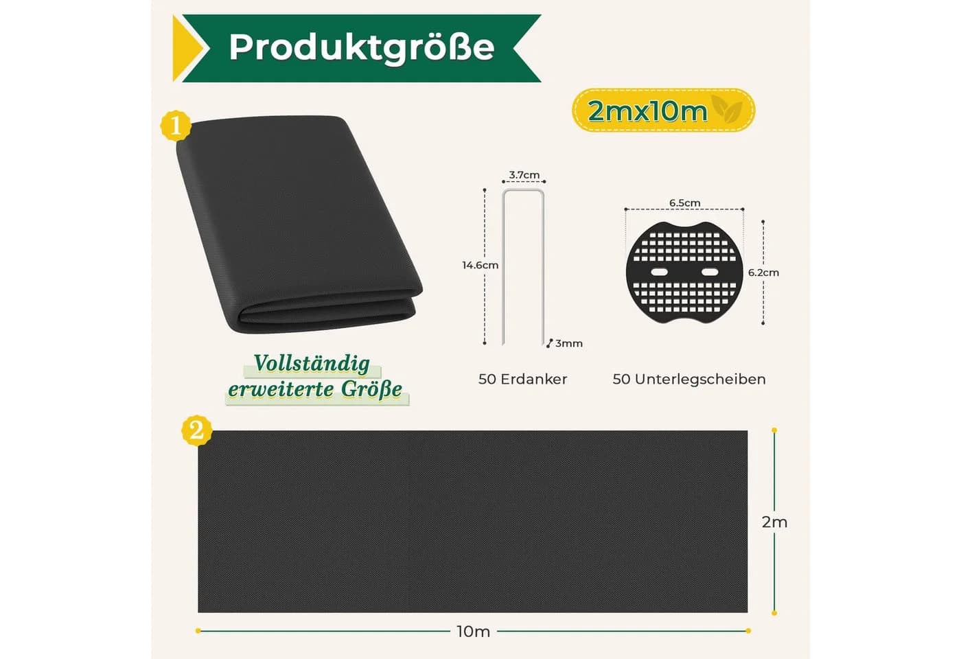 OUNUO Unkrautvlies Gartenvlies 100g/m² UV-beständig Schwarz