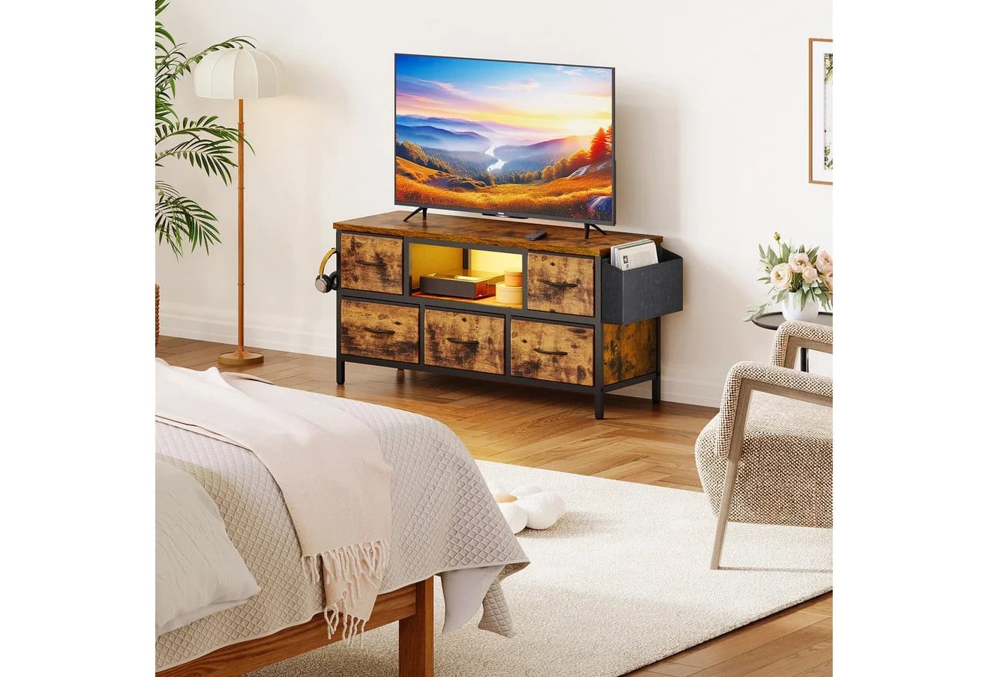 Dripex Lowboard TV Schrank für Fernseher bis 43 Zoll mit RGB-LED-Beleuchtung