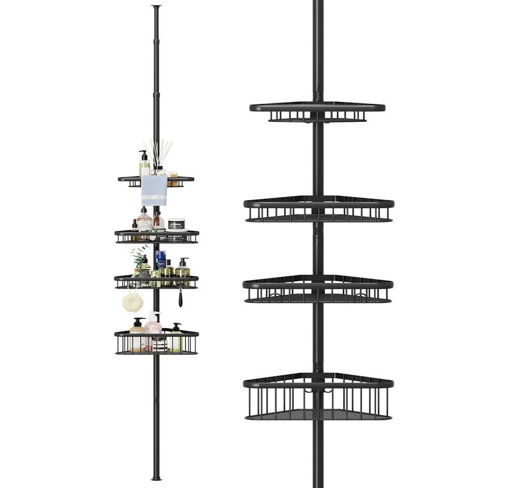 OUNUO Duschregal Teleskopregal ohne Bohren 4 Körbe Schwarz