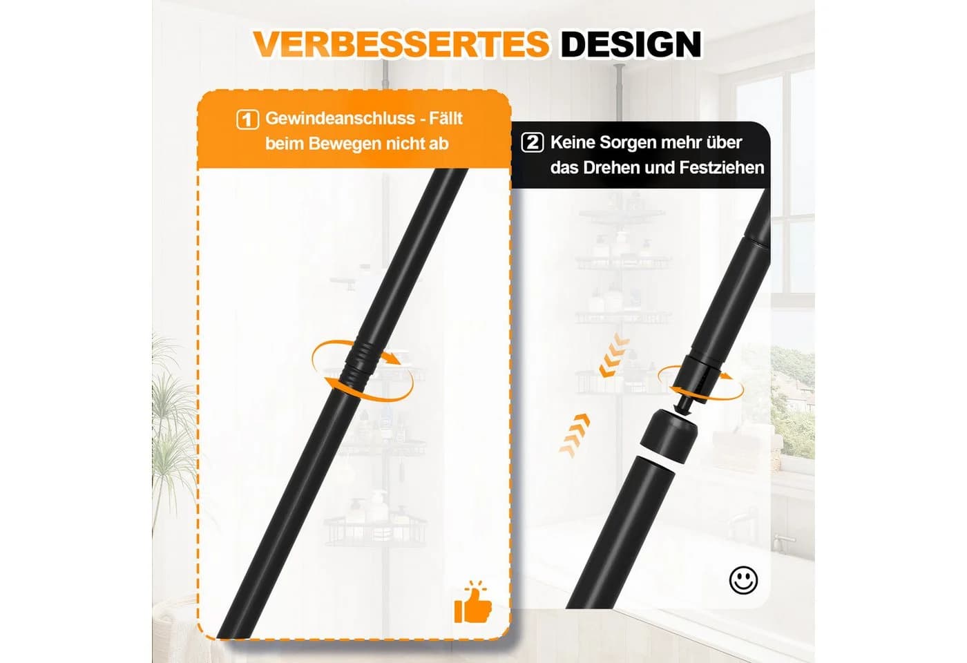 OUNUO Duschregal Teleskopregal ohne Bohren 4 Körbe Schwarz - Bild 3