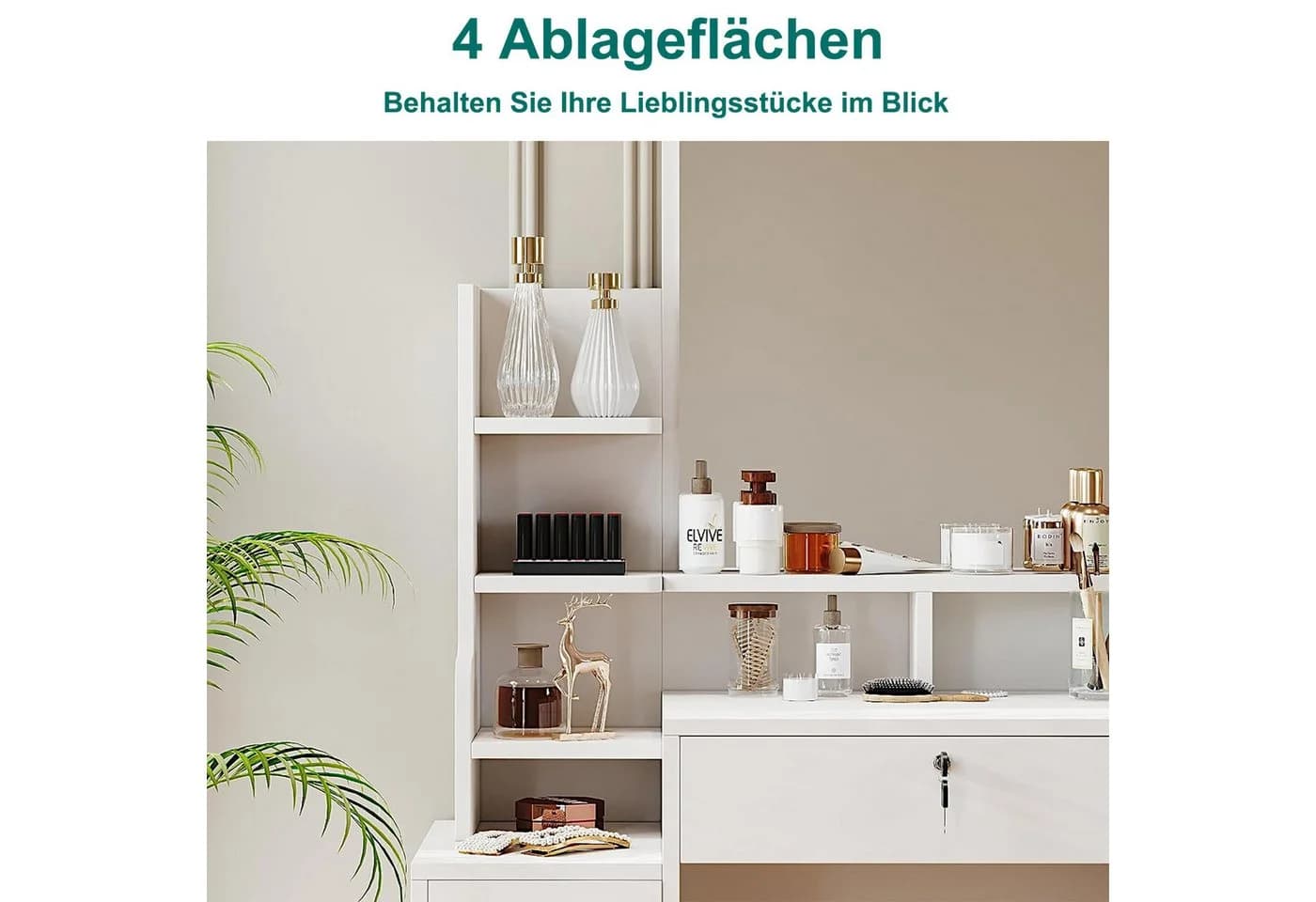 Dripex Schminktisch mit Hocker und Spiegel Weiß - Bild 4