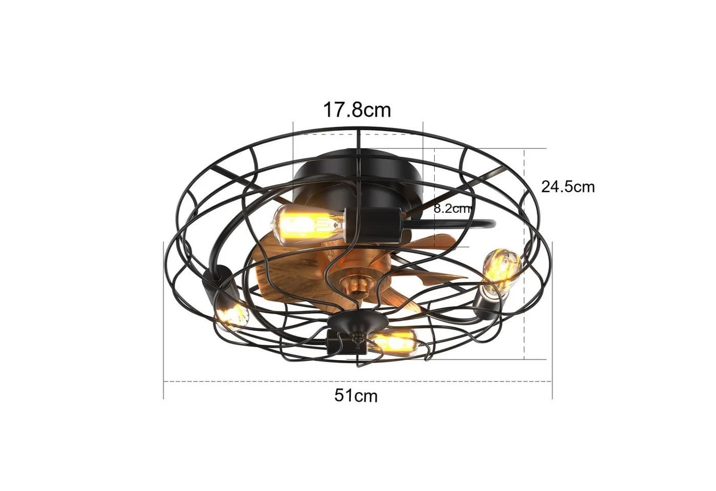 Sofucor Deckenventilator 51 cm Schwarz mit Licht und Fernbedienung