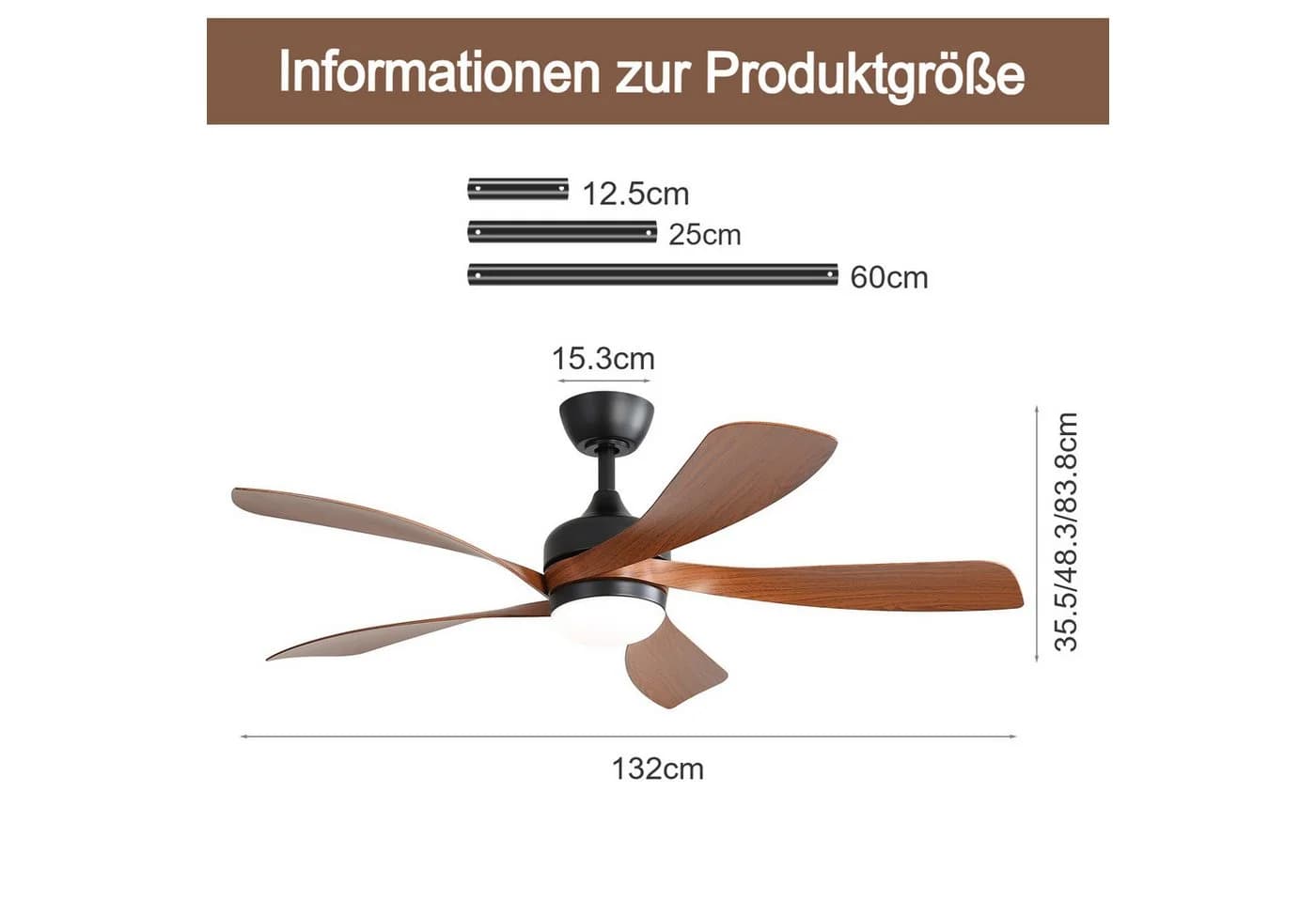 Sofucor Deckenventilator 132 cm mit LED, Fernbedienung & Timer