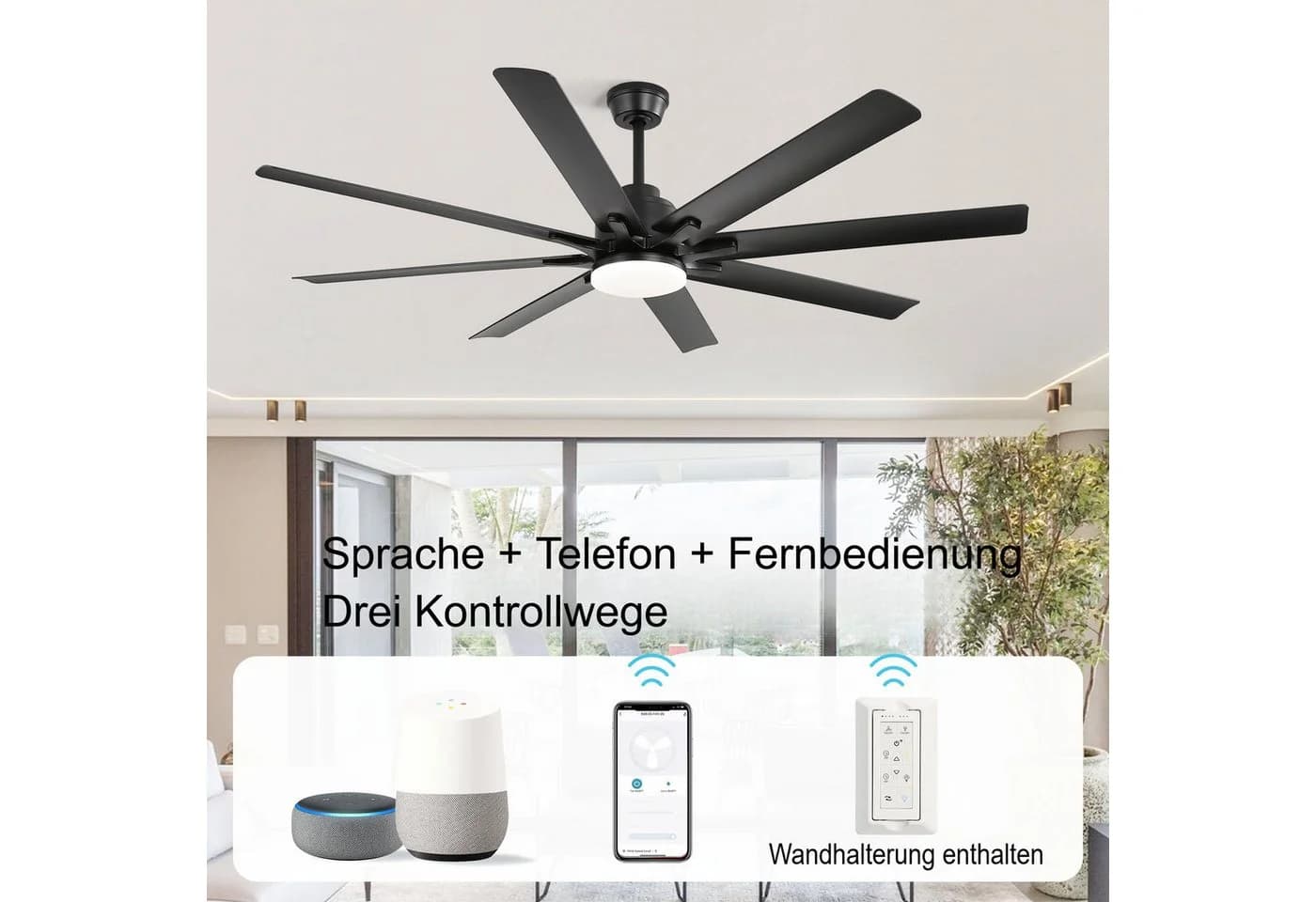 Sofucor Deckenventilator 167,5 cm Mattschwarz mit Fernbedienung und App-Steuerung - Bild 5