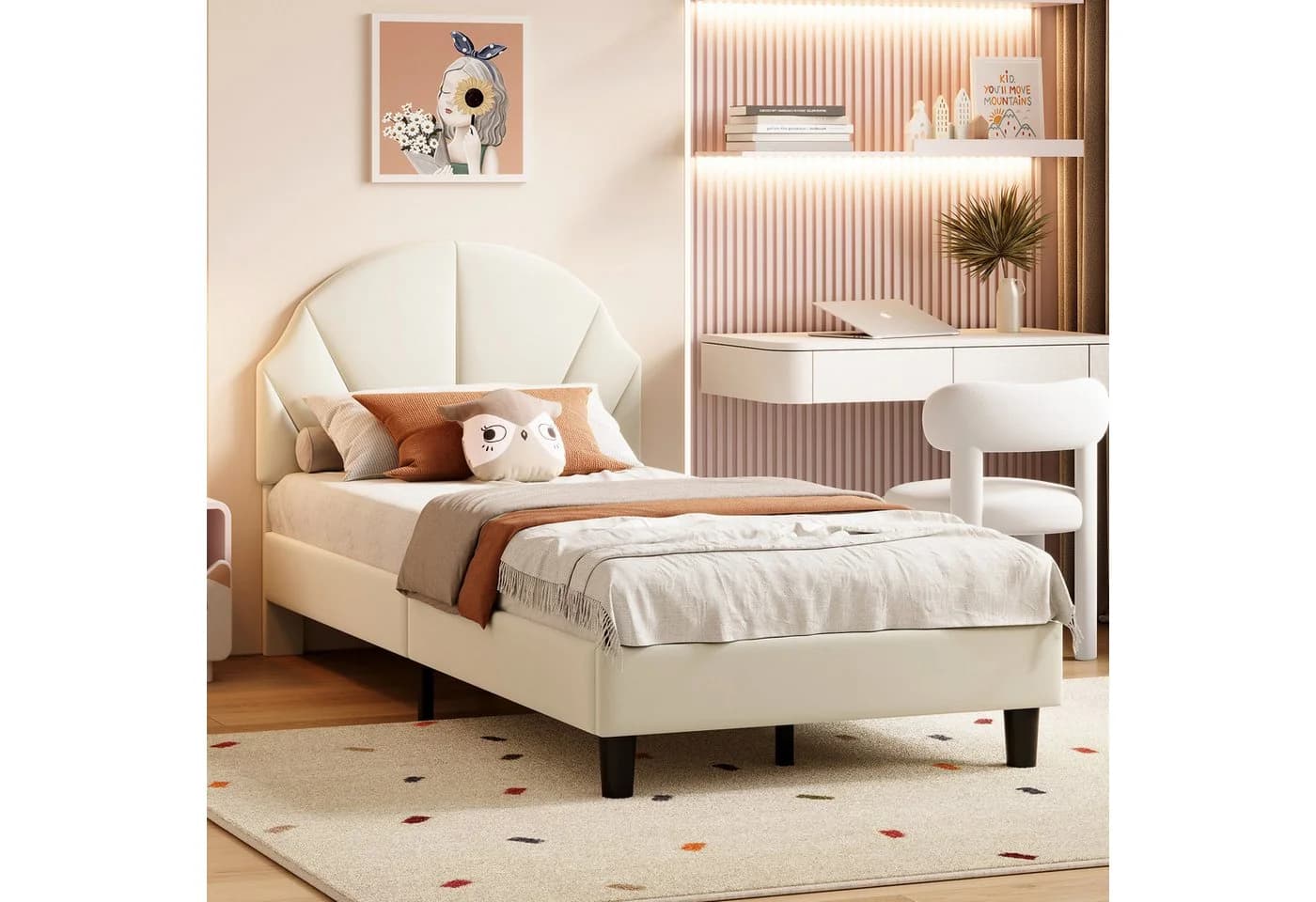 Furnishings Home LED Polsterbett Samt Beige Verstellbares Kopfteil - Bild 2