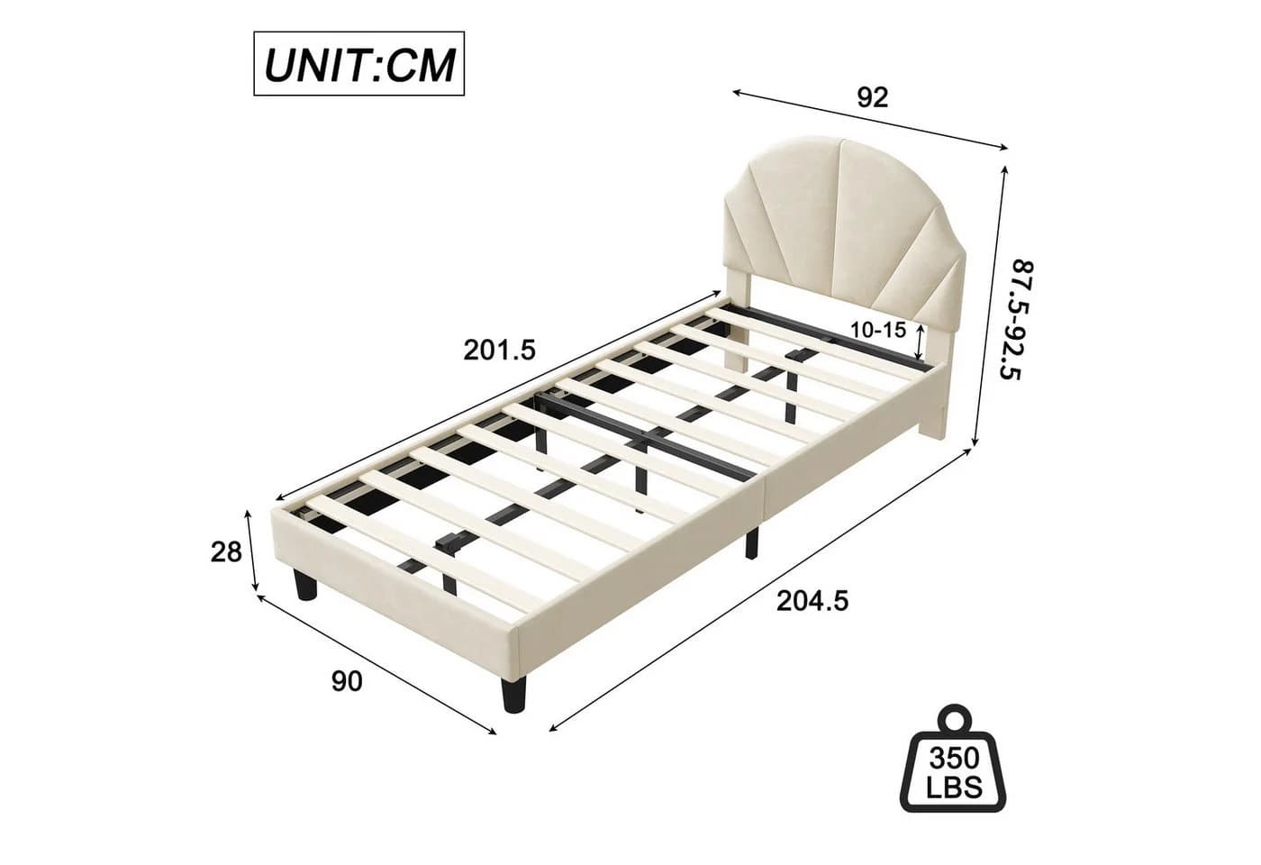 Furnishings Home LED Polsterbett Samt Beige Verstellbares Kopfteil - Bild 4