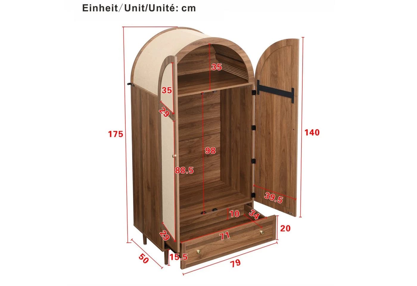 Furnishings Home Kleiderschrank mit Stofftüren & Schublade Walnussoptik - Bild 4