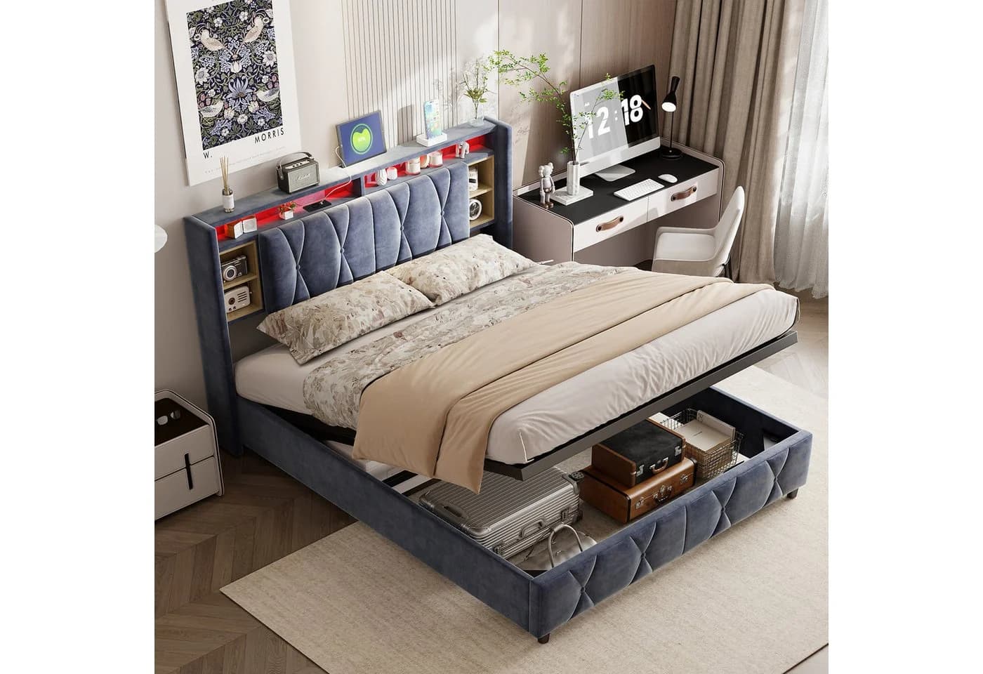 PXloue Stauraumbett mit LED-Beleuchtung und USB-Anschluss - Bild 4