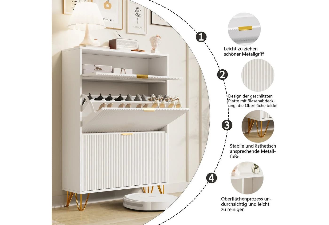 PXloue Schuhschrank Weiß mit 2 Klappen und Kippsicherung - Bild 5