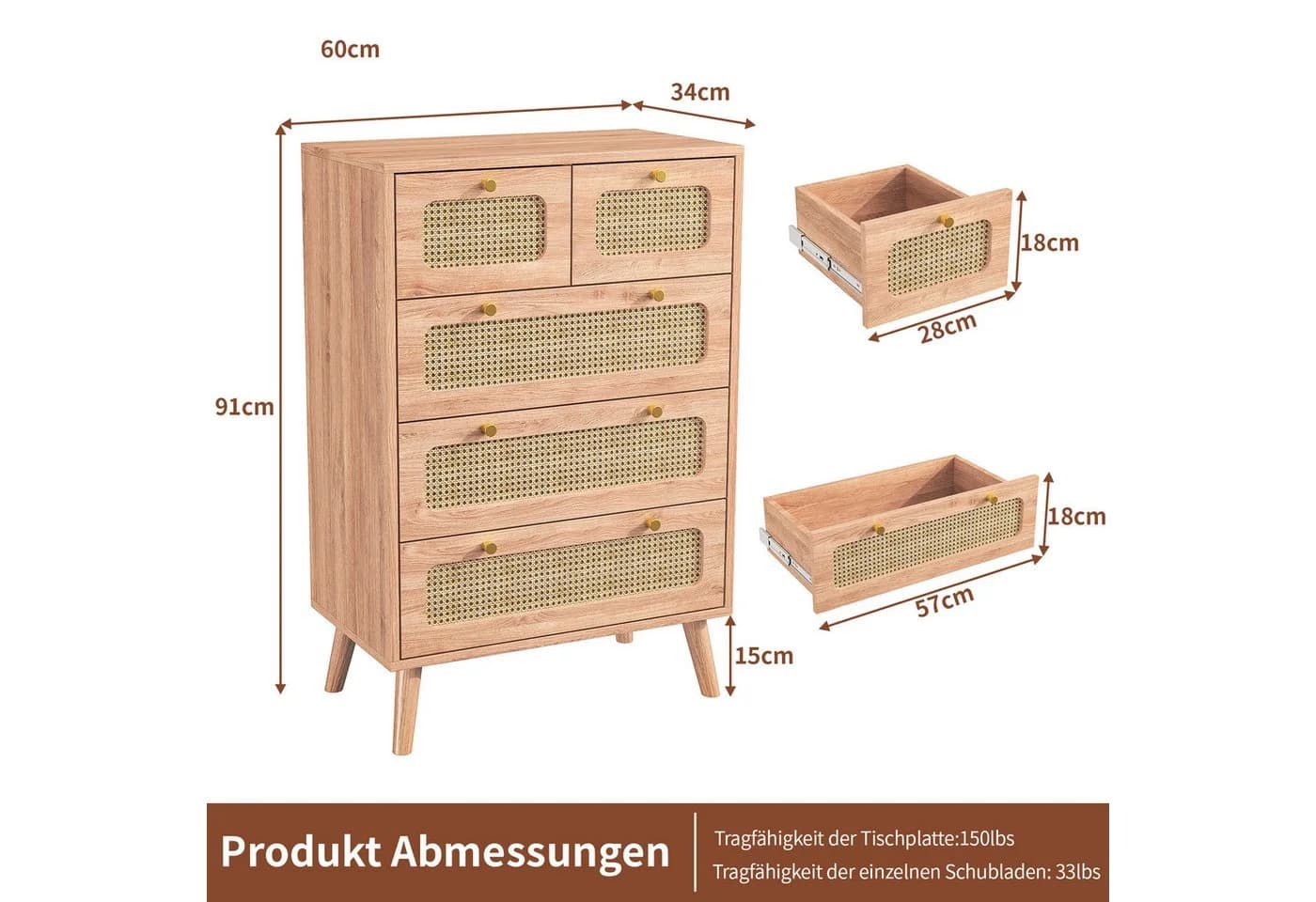 PXloue Sideboard Kommode mit Schubladen Holzoptik Modern - Bild 4