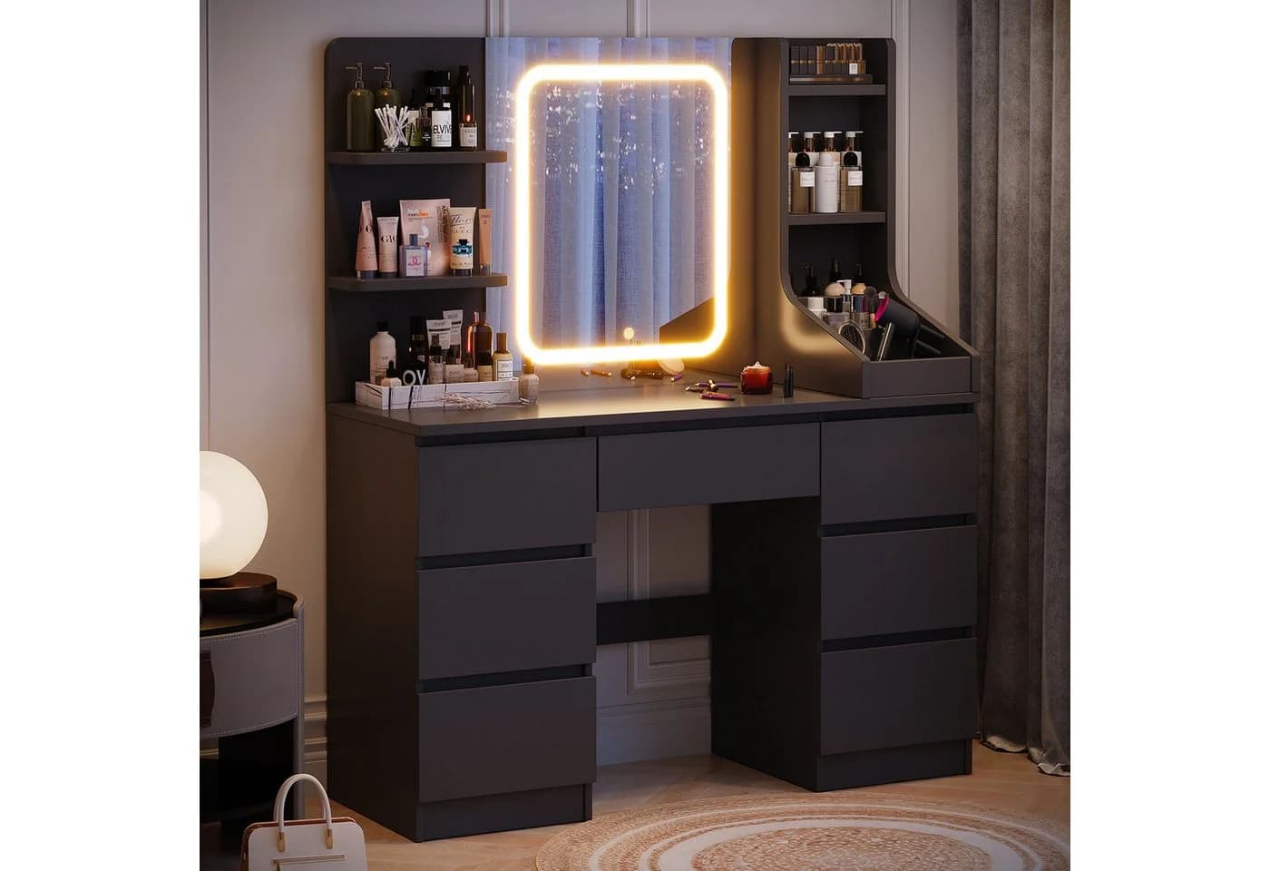 HOMALL Schminktisch mit LED-Spiegel 7 Schubladen Weiß - Bild 2