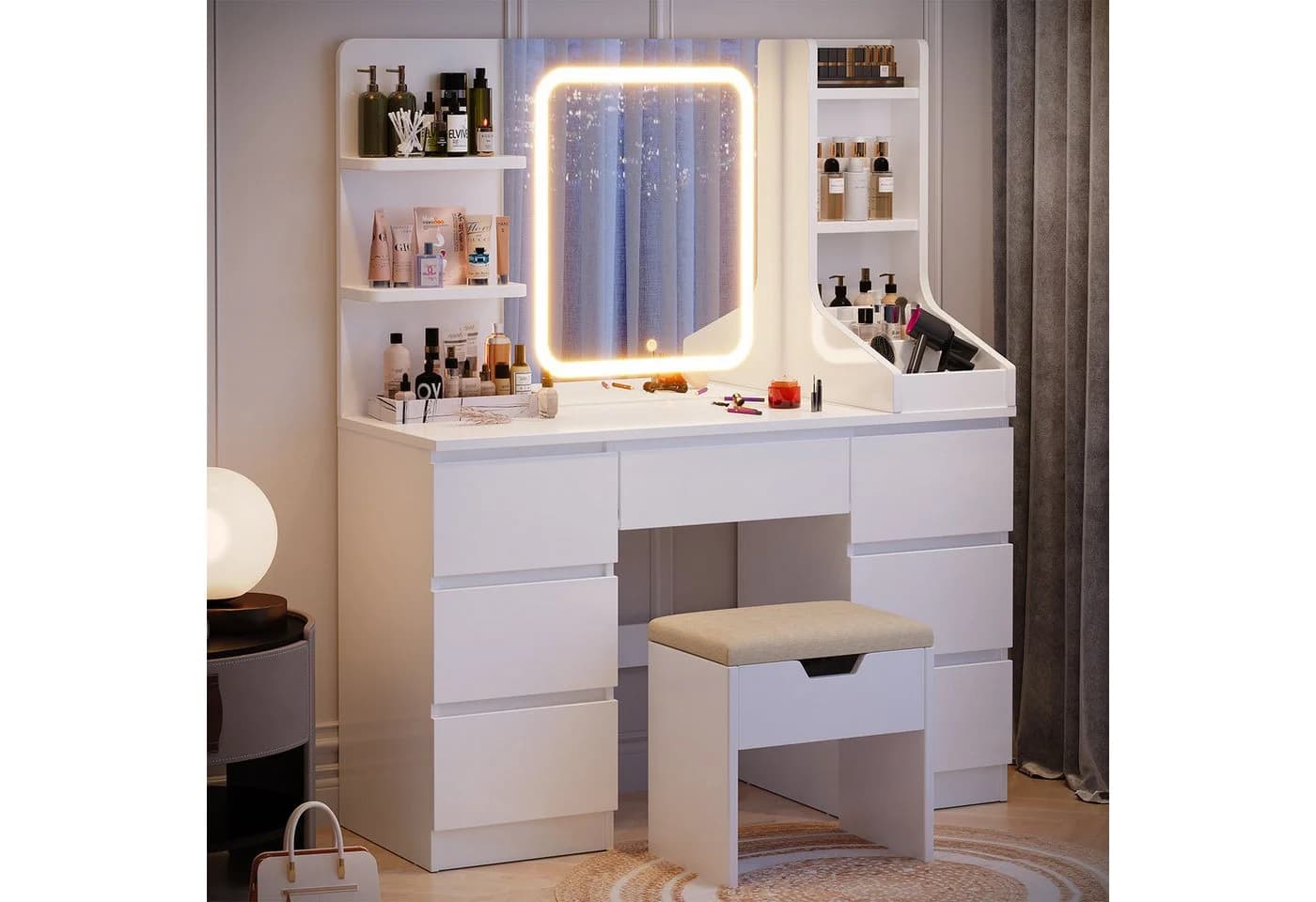 HOMALL Schminktisch mit LED-Beleuchtung und viel Stauraum
