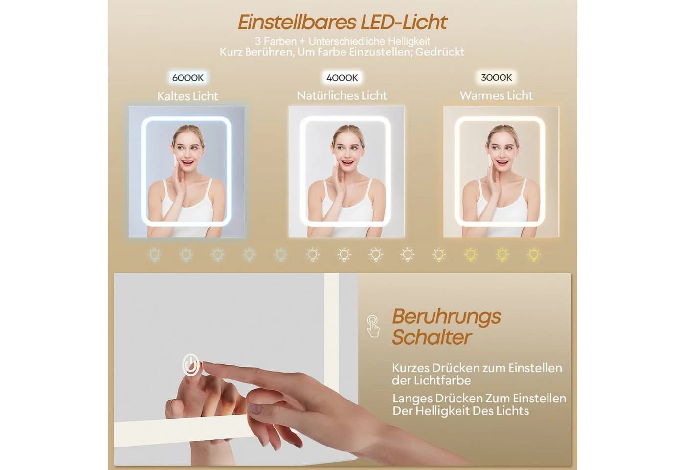 HOMALL Schminktisch Eingebaute LED-Beleuchtung, einstellbare Helligkeit, mit 7 Schubladen - Bild 4
