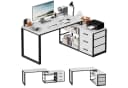 HOMALL L-förmiger Eckschreibtisch mit USB, Steckdosen & Schubladen Bild 2