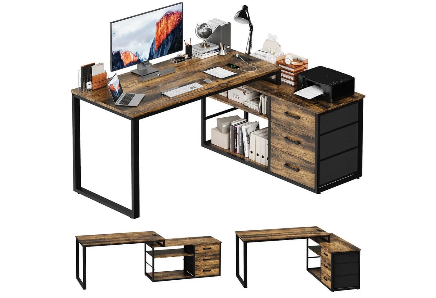 HOMALL L-förmiger Eckschreibtisch mit USB und Steckdosen - Bild 2