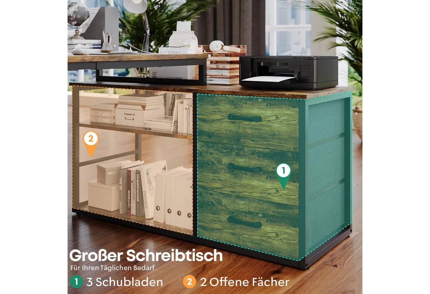 HOMALL L-förmiger Eckschreibtisch mit USB und Steckdosen - Bild 4