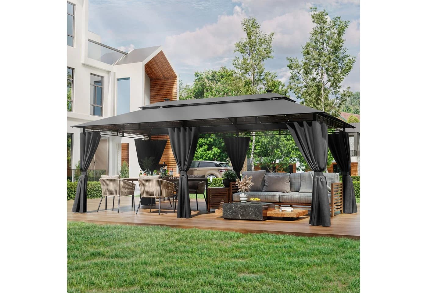 HOMALL Pavillon wetterfestes Gartenpartyzelt mit Solar-LED-Beleuchtung