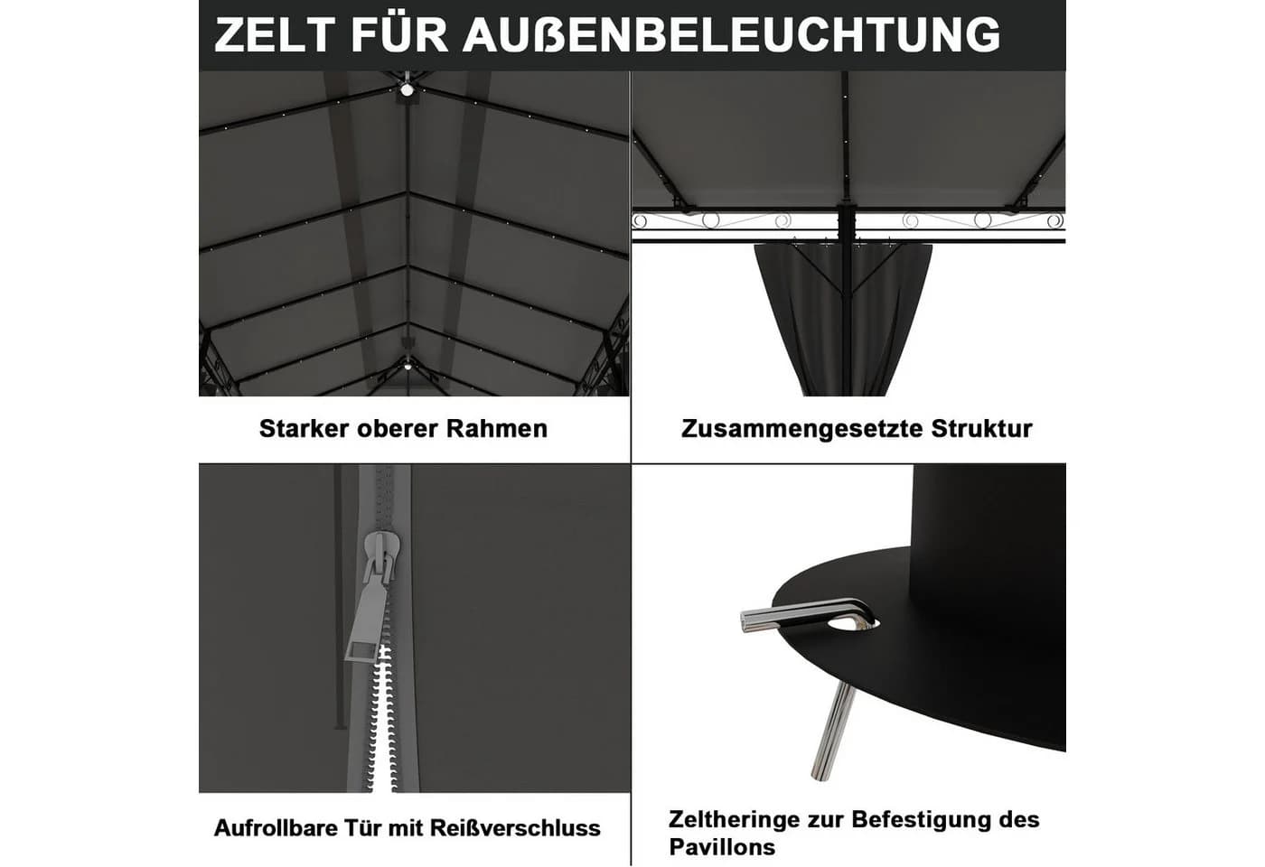 HOMALL Pavillon wetterfestes Gartenpartyzelt mit Solar-LED-Beleuchtung - Bild 4