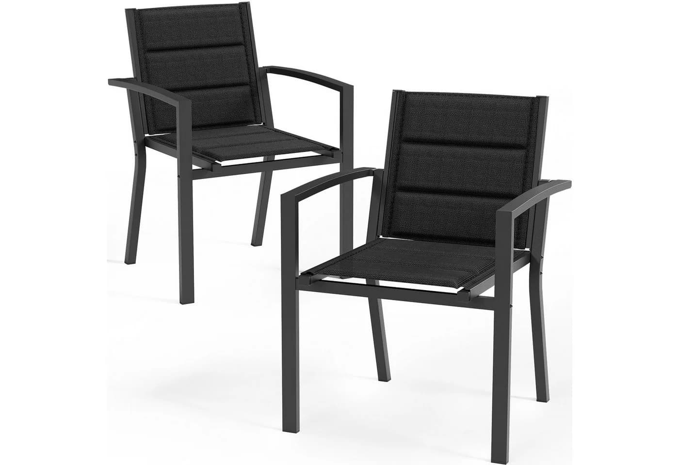 Furnicopia Gartenstuhl Set 2 St. Aluminium Grau/Schwarz Stapelbar - Bild 2
