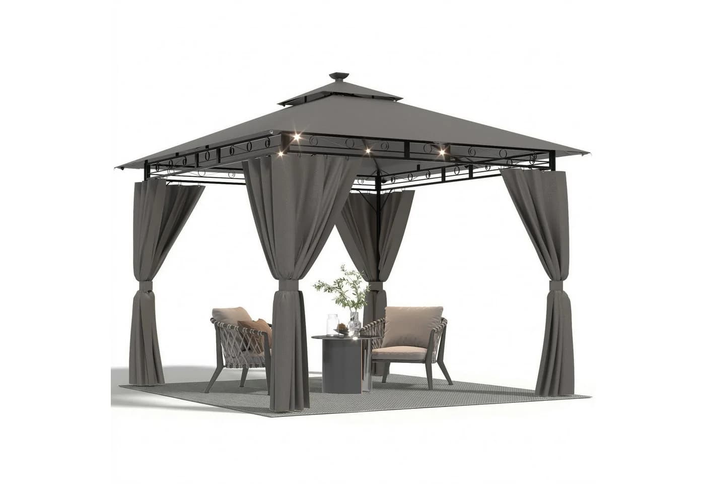 GUNJI Gartenpavillon 3x3/3x4/3x6 m UV-Schutz 50+ LED-Beleuchtung