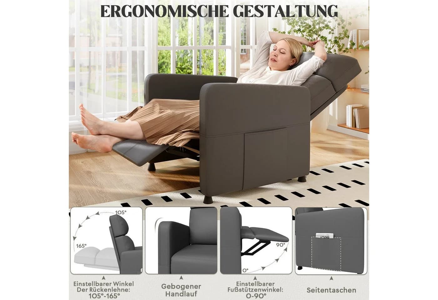 Furnicopia Elektrischer Freizeitsessel Grau Verstellbar mit Fernbedienung - Bild 3