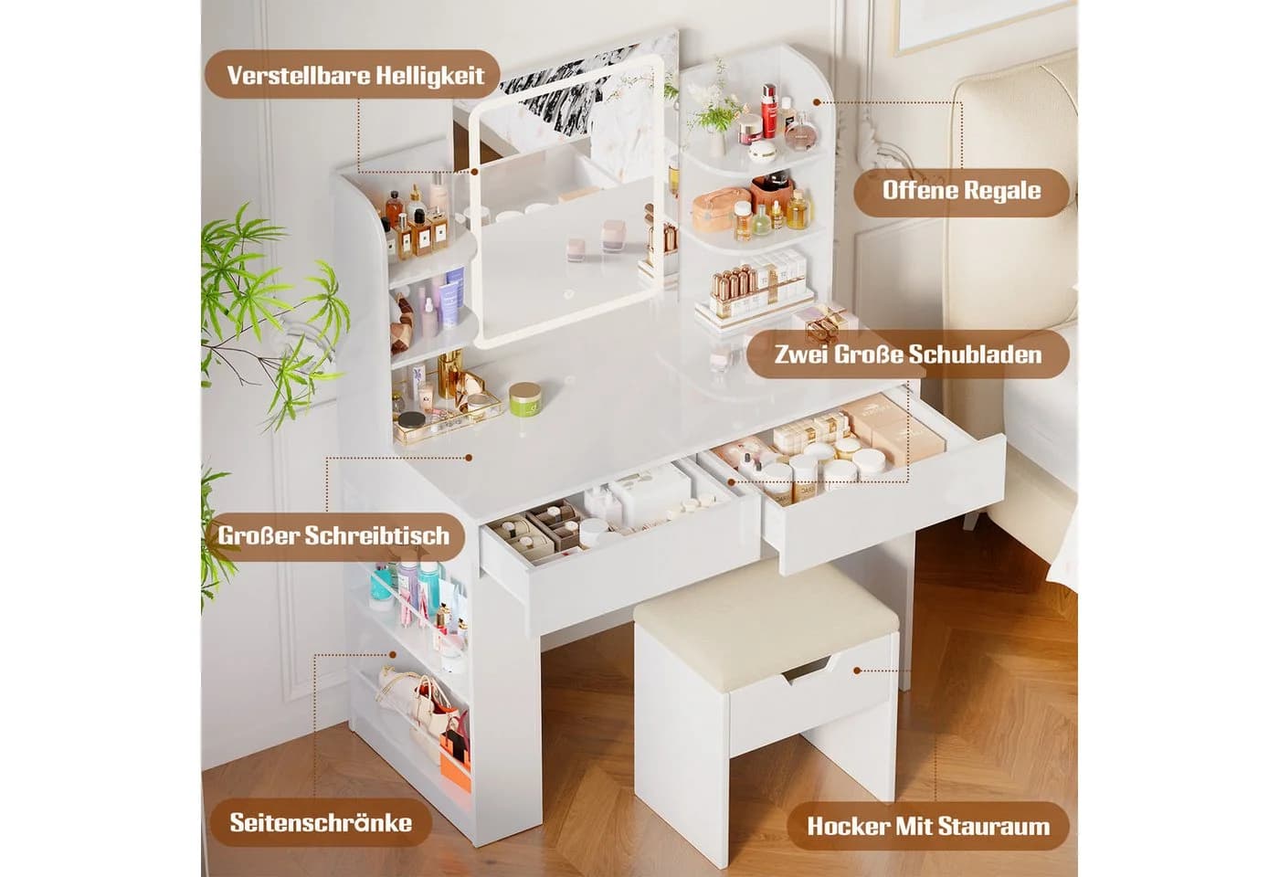 Furnicopia Schminktisch LED-Beleuchtung Weiß/ Schwarz - Bild 4