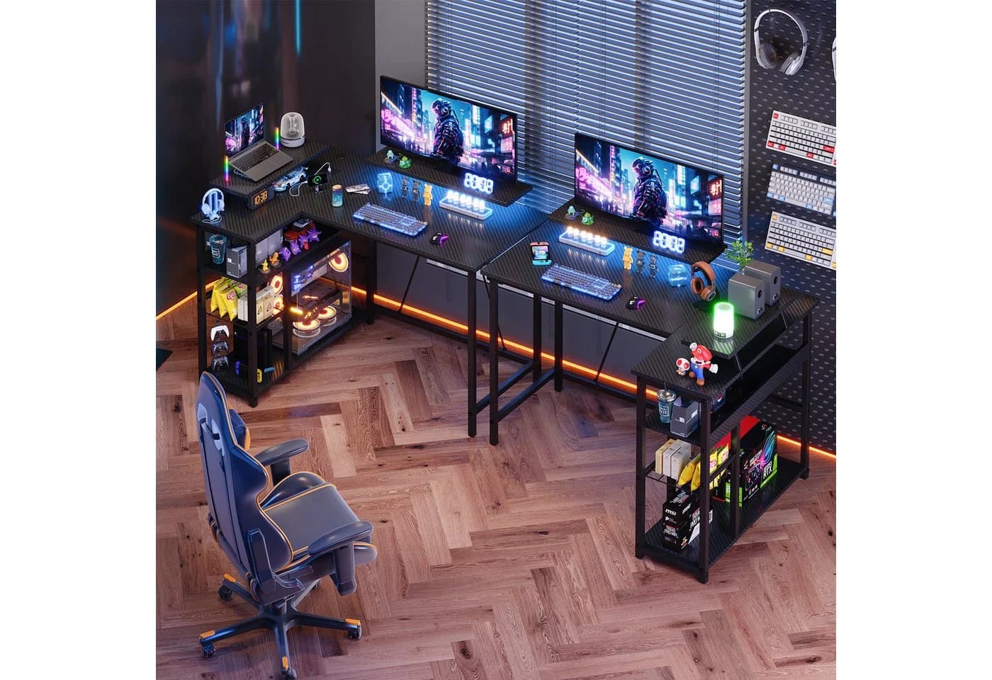 HOMALL Gamingtisch L-förmig mit USB, Steckdosen & LED Schwarz - Bild 3