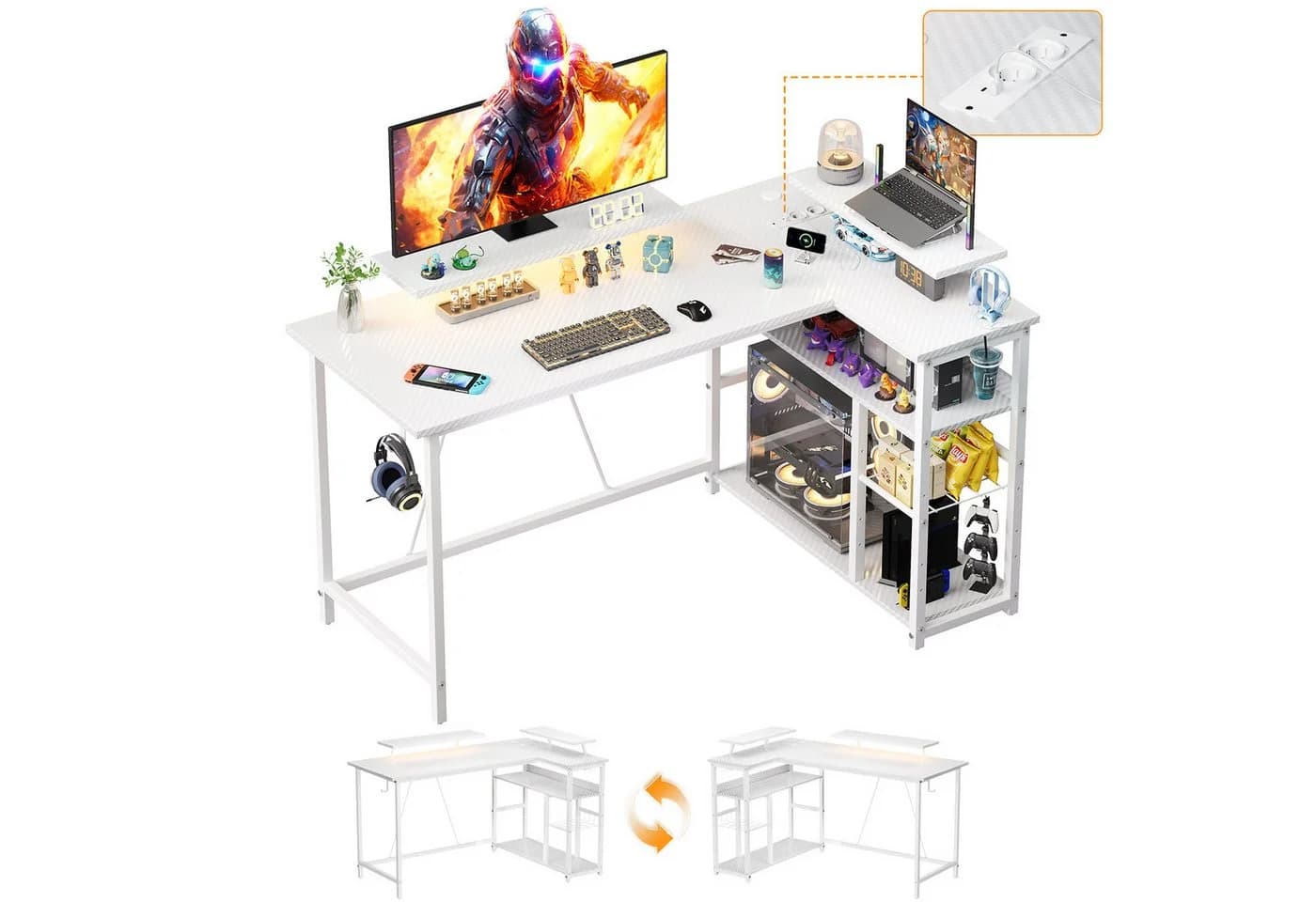 HOMALL Gamingtisch L-förmig mit Steckdosen und USB-Anschlüssen - Bild 2