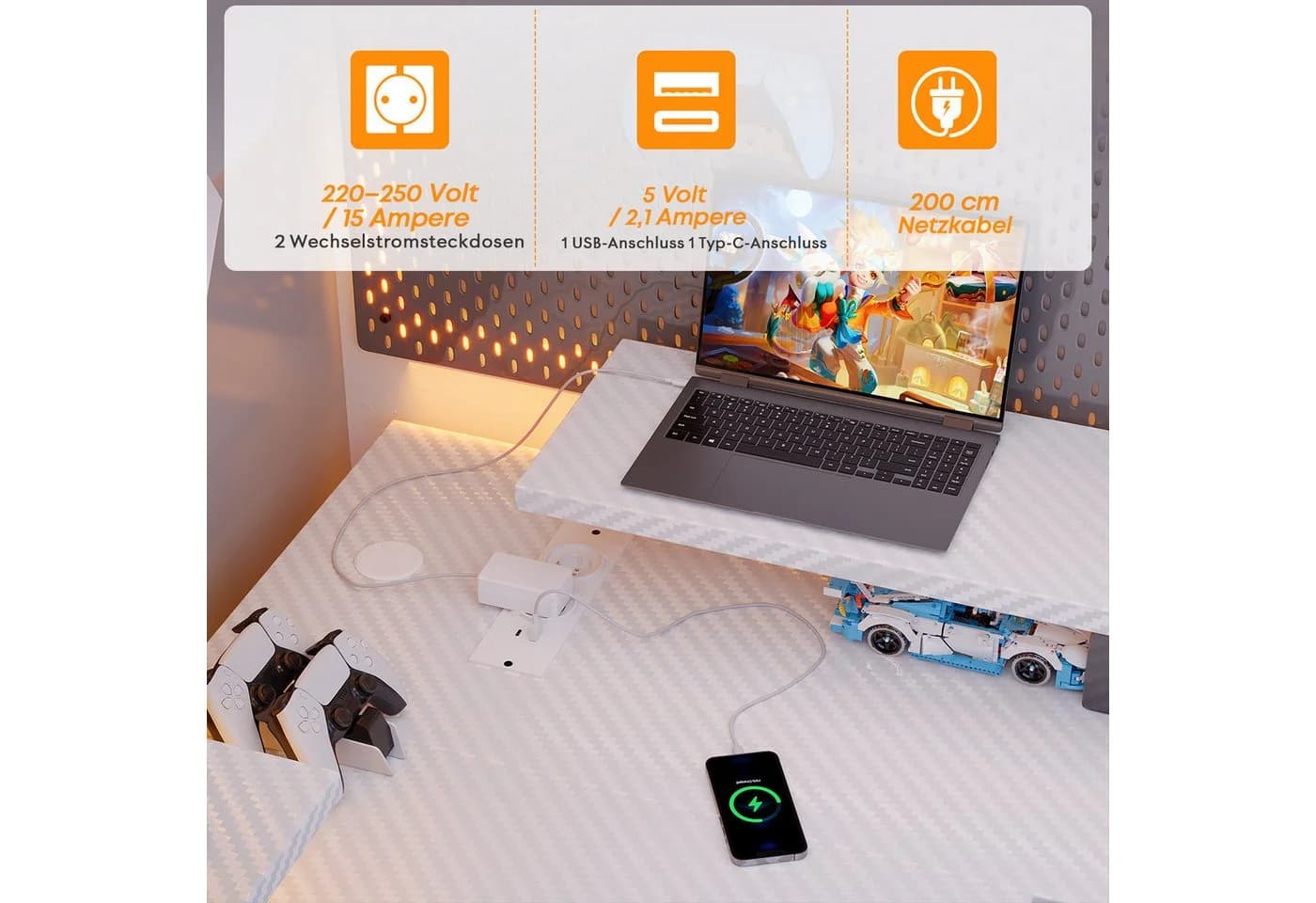 HOMALL Gamingtisch L-förmig mit Steckdosen und USB-Anschlüssen - Bild 5