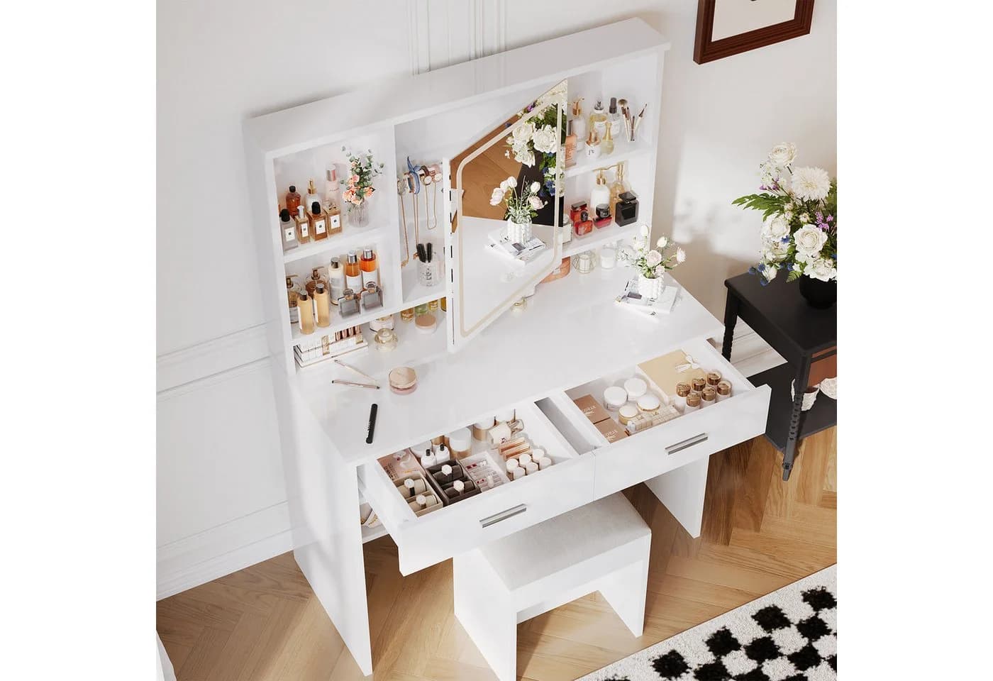 HOMALL Schminktisch mit Spiegel und LED-Beleuchtung - Bild 5