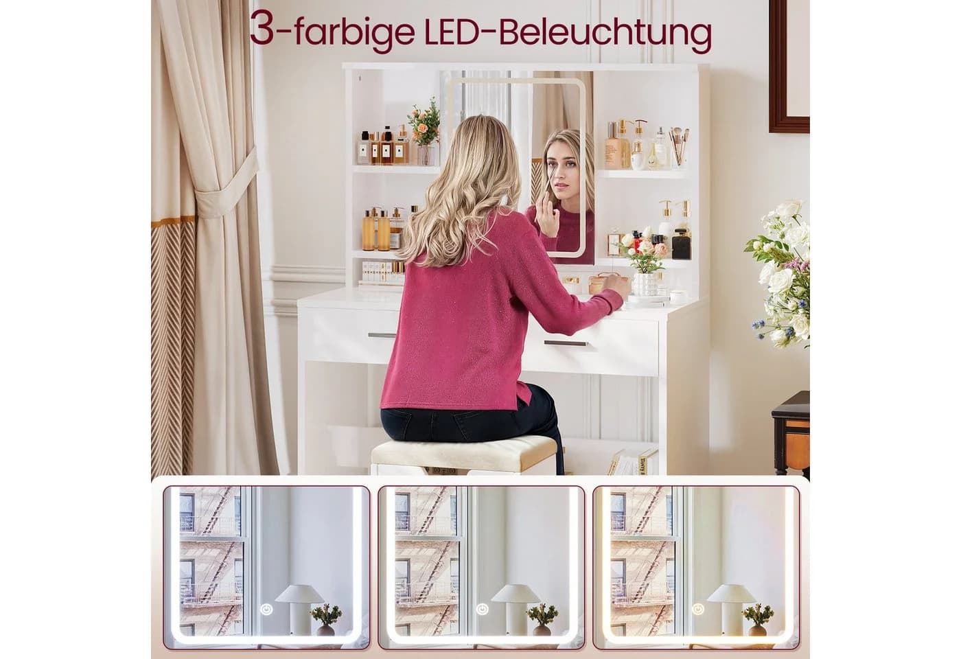 HOMALL Schminktisch mit LED-Beleuchtung und viel Stauraum - Bild 5
