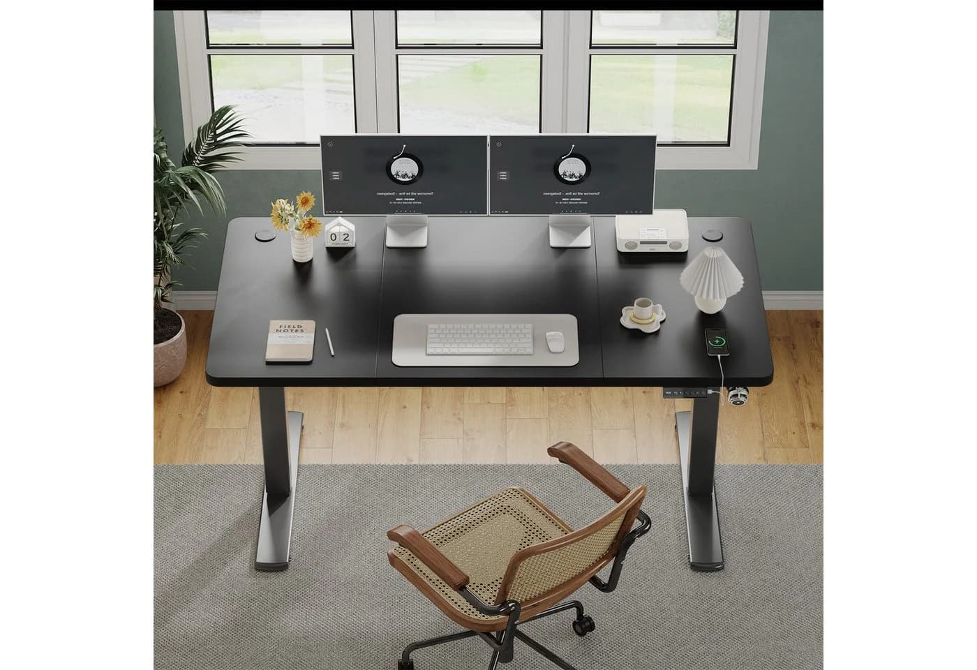 Furnicopia Schreibtisch Höhenverstellbar Schwarz mit USB & Wecker - Bild 3
