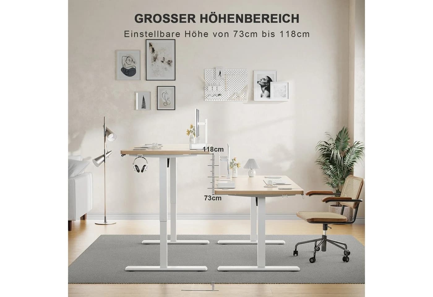 Furnicopia Höhenverstellbarer Schreibtisch mit USB-Ladefunktion und Wecker-Erinnerung - Bild 4