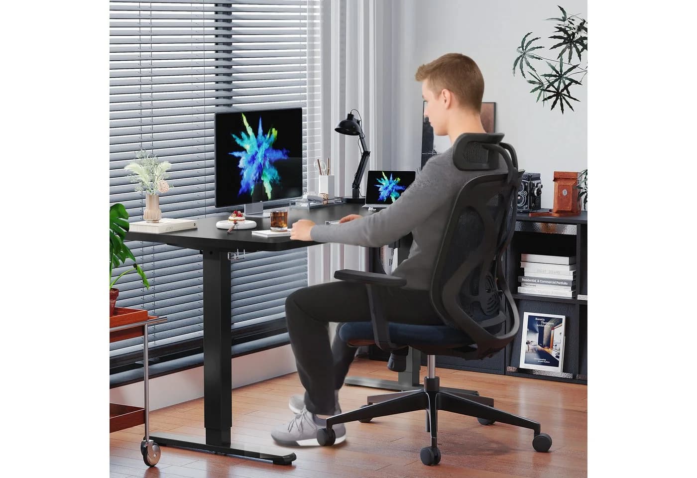 HOMALL Höhenverstellbarer Schreibtisch mit USB & Gedächtnis