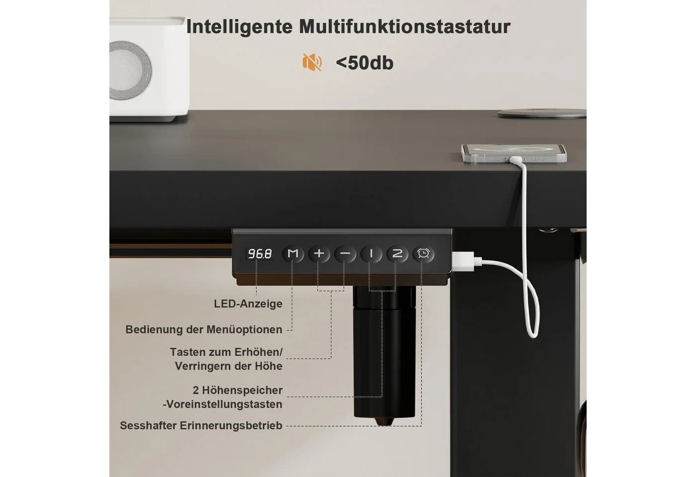 HOMALL Höhenverstellbarer Schreibtisch mit USB & Gedächtnis - Bild 5