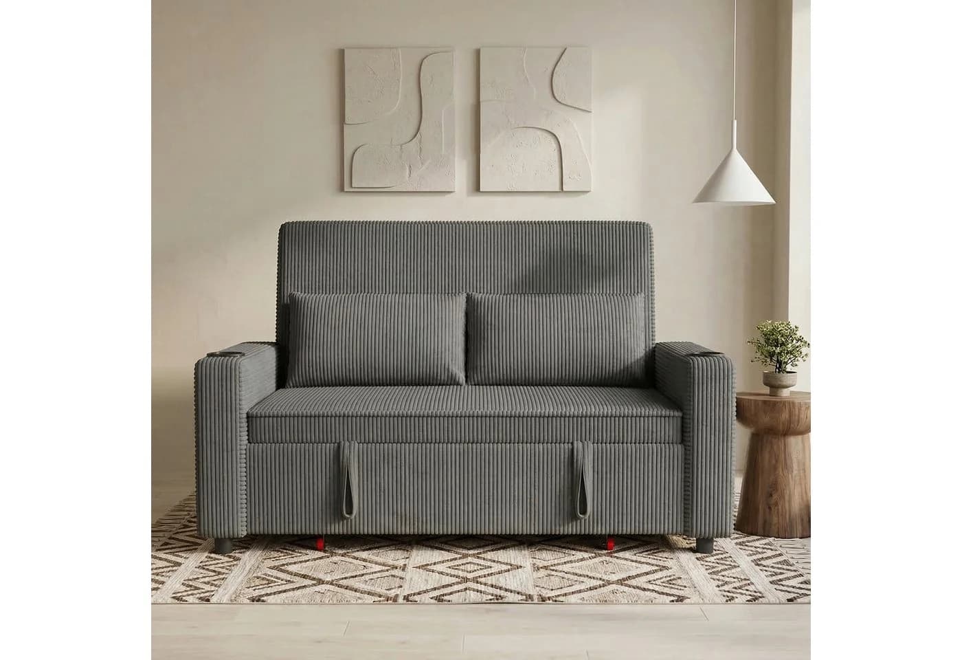 GUNJI 2-Sitzer Schlafsofa Grau Cord mit Schlaffunktion - Bild 2