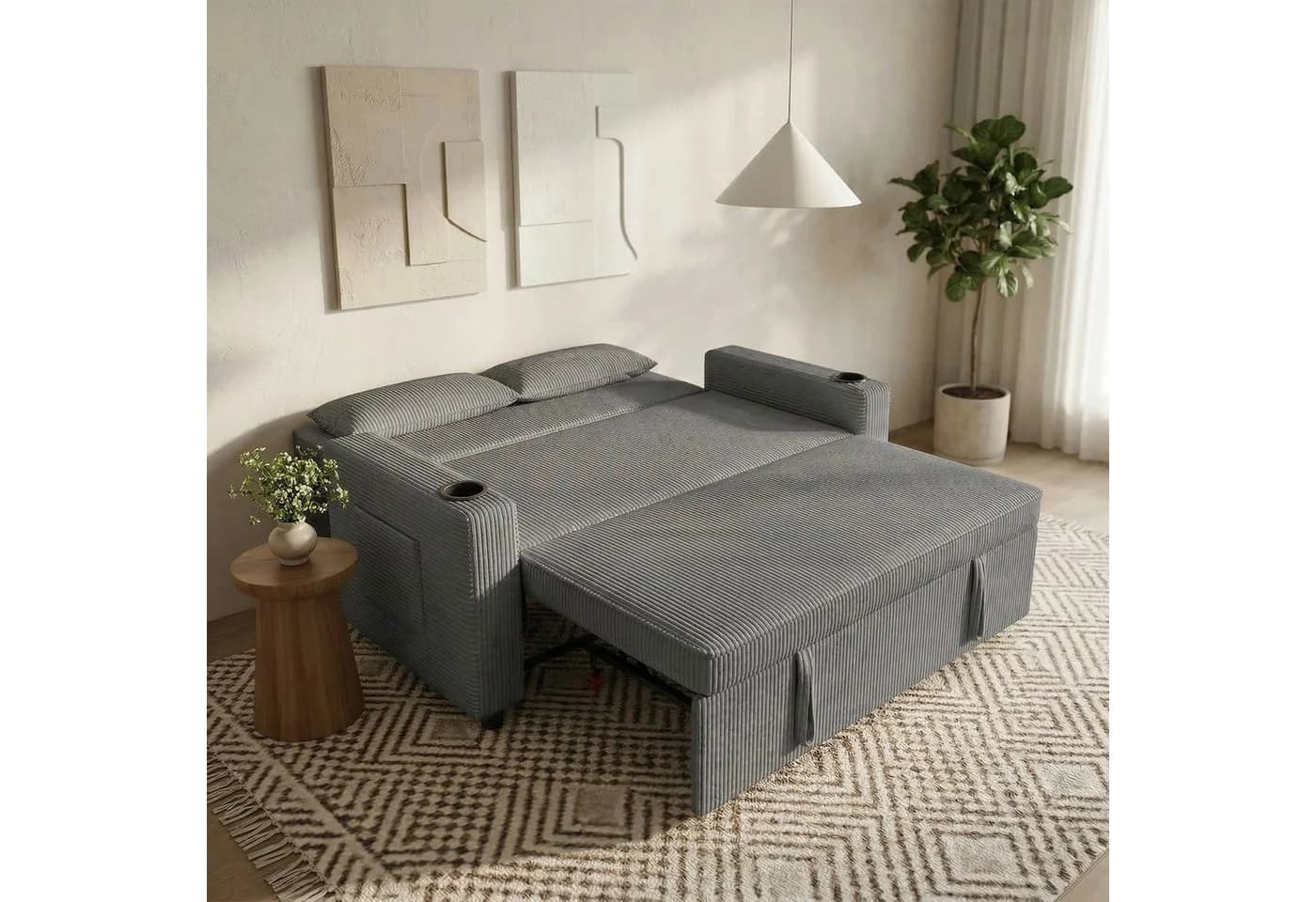 GUNJI 2-Sitzer Schlafsofa Grau Cord mit Schlaffunktion - Bild 3