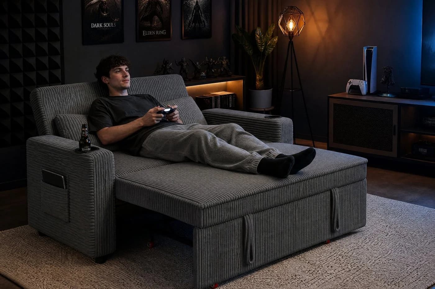 HOMALL Schlafsofa 2-Sitzer Ausziehbar Grau Cord-Stoff - Bild 4